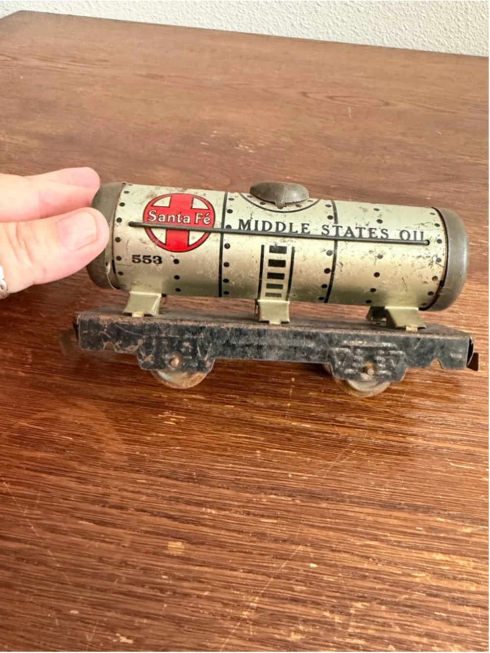 Vintage Marx Santa Fe 553 Tanker Car Middle States Oil Tin Litho Train O Gauge